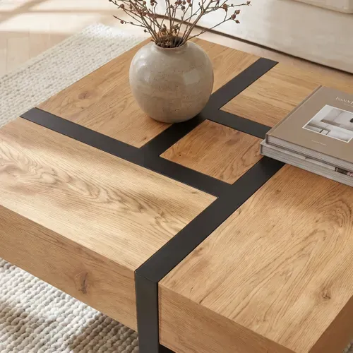 Table basse avec rangements SQUARE imitation chêne et noir