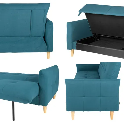 Banquette-lit clic-clac BIMBO 3 places en tissu bleu - couchage rapide vue détaillée