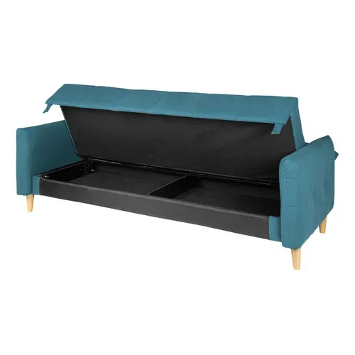 Banquette-lit clic-clac BIMBO 3 places en tissu bleu - couchage rapide vue de profil