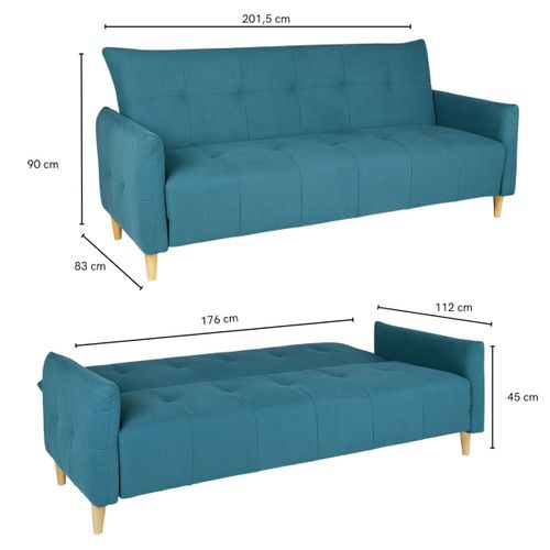 Banquette-lit clic-clac BIMBO 3 places en tissu bleu - couchage rapide