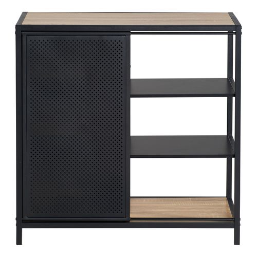 Rangement 1 porte coulissante OSKAR imitation chêne et noir