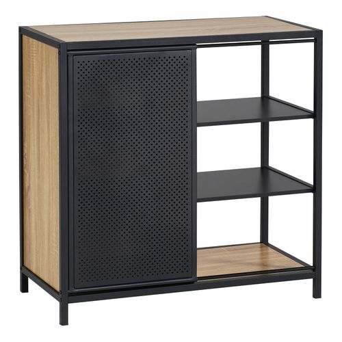 Rangement 1 porte coulissante OSKAR imitation chêne et noir