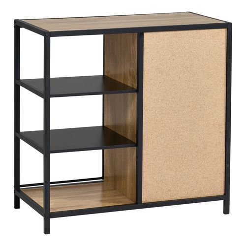 Rangement 1 porte coulissante OSKAR imitation chêne et noir