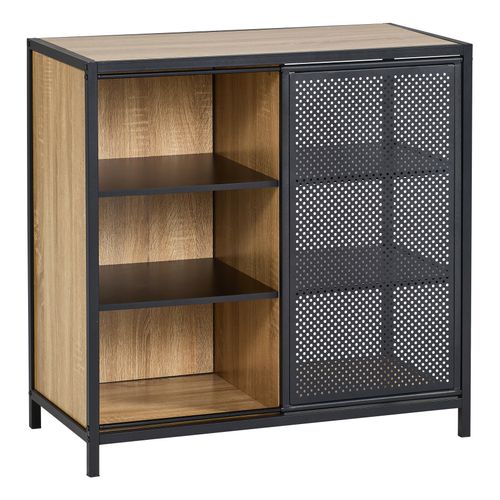 Rangement 1 porte coulissante OSKAR imitation chêne et noir