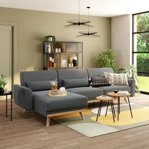 Canapé d'angle convertible méridienne réversible MARINE tissu gris foncé