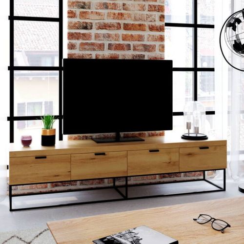 Meuble TV L.180 cm OAKLAND Imitation chêne vue d'ambiance 1