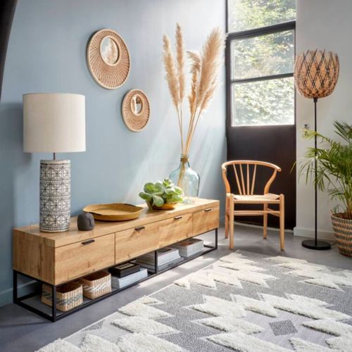 Meuble TV L.180 cm OAKLAND Imitation chêne