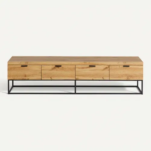 Meuble TV L.180 cm OAKLAND Imitation chêne vue de face