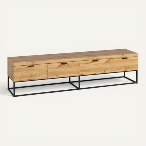 Meuble TV L.180 cm OAKLAND Imitation chêne vue 3/4