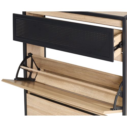 Meuble à chaussures 2 doubles abattants OSKAR imitation chêne et noir