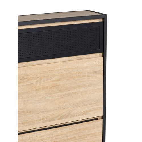 Meuble à chaussures 2 doubles abattants OSKAR imitation chêne et noir