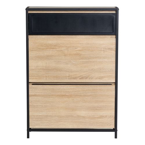 Meuble à chaussures 2 doubles abattants OSKAR imitation chêne et noir