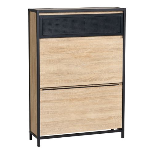 Meuble à chaussures 2 doubles abattants OSKAR imitation chêne et noir