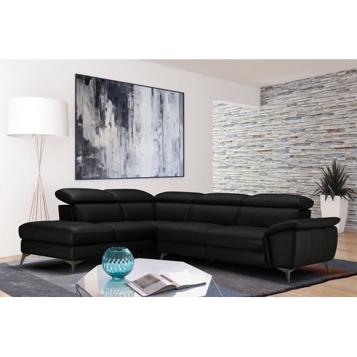 Canapé d'angle gauche NEWPORT cuir croûte et croûte noir