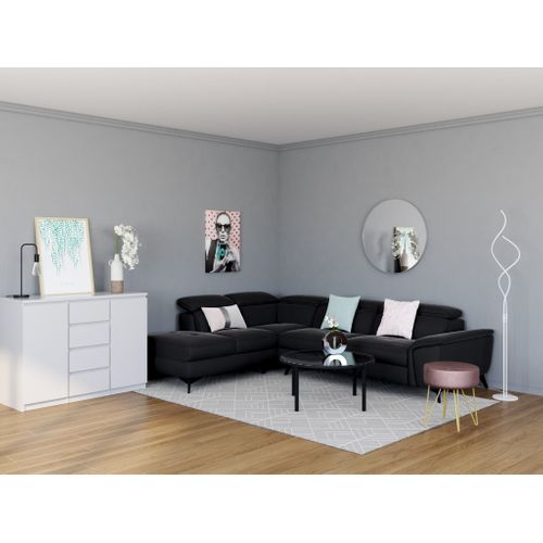 Canapé d'angle gauche NEWPORT cuir croûte et croûte noir