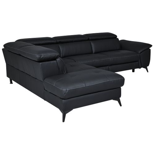 Canapé d'angle gauche NEWPORT cuir croûte et croûte noir
