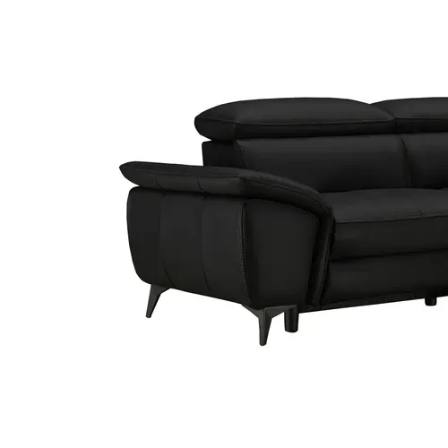 Canapé d'angle droit relax électrique NEWPORT cuir buffle et croûte noir mat vue détaillée