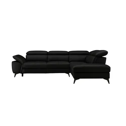 Canapé d'angle droit relax électrique NEWPORT cuir buffle et croûte noir mat vue de face