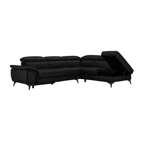 Canapé d'angle droit relax électrique NEWPORT cuir buffle et croûte noir mat