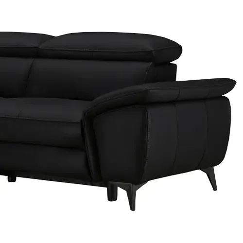 Canapé d'angle gauche relax électrique NEWPORT cuir buffle et croûte noir vue détaillée