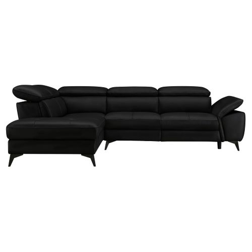 Canapé d'angle gauche relax électrique NEWPORT cuir buffle et croûte noir vue de face
