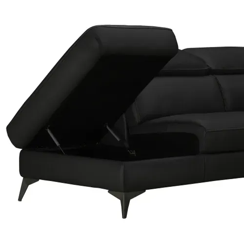 Canapé d'angle gauche relax électrique NEWPORT cuir buffle et croûte noir