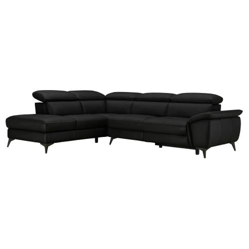 Canapé d'angle gauche relax électrique NEWPORT cuir buffle et croûte noir