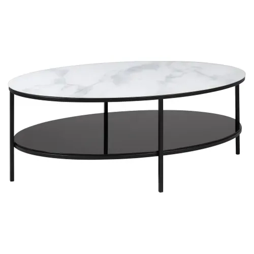 Table basse ovale - Noir / blanc MARBELA vue 3/4