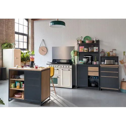 Ilot central BOSTON noir chêne vue d'ambiance 1