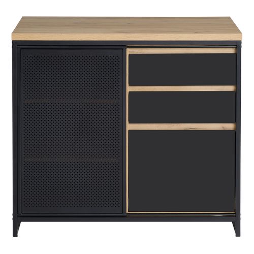 Ilot central BOSTON noir chêne vue de face