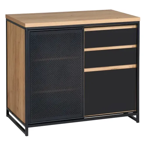 Ilot central BOSTON noir chêne vue 3/4