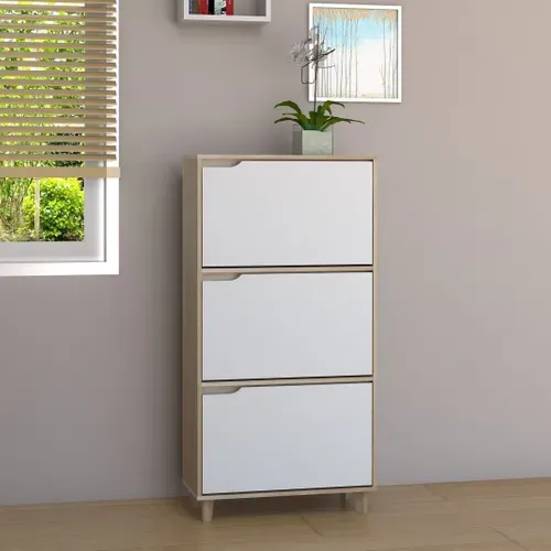 Meuble à chaussures NORDIC blanc et imitation chêne