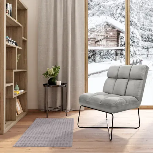 Fauteuil LOU tissu velours gris taupe vue d'ambiance 1