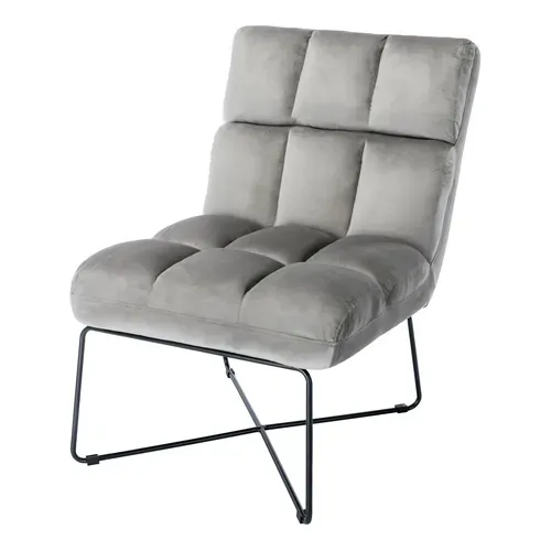 Fauteuil LOU tissu velours gris taupe vue de profil