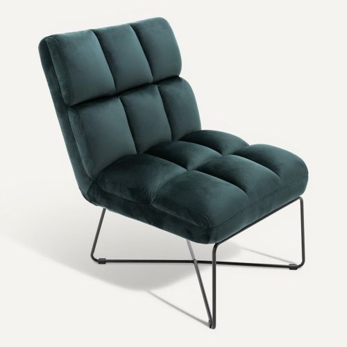 Fauteuil LOU tissu velours vert foncé vue 3/4
