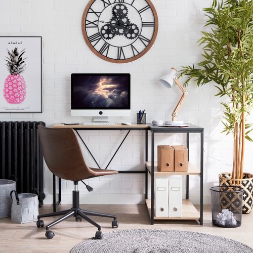 Bureau d'angle réversible avec ports USB CENTURY noir et imitation chêne