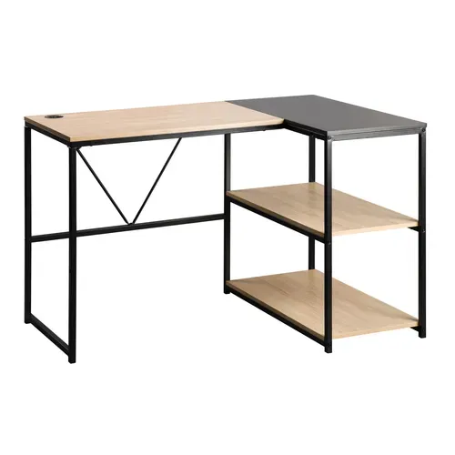 Bureau d'angle réversible avec ports USB CENTURY noir et imitation chêne