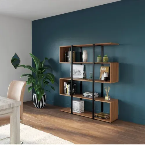 Bibliothèque TOULOUSE imitation chêne et acier vue d'ambiance 1