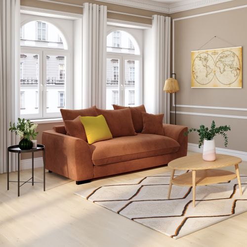 Table basse ovale double plateau COLUMBUS imitation chêne