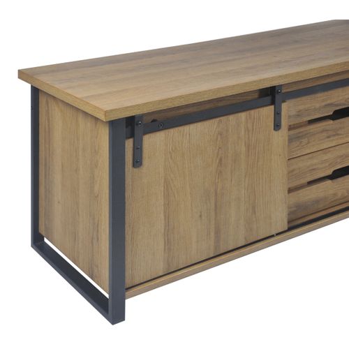 Meuble TV L.190 cm CAISSE imitation chêne et noir