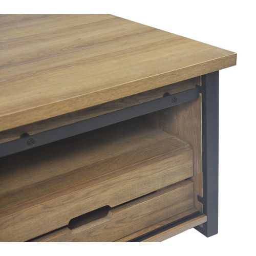 Table basse avec rangements CAISSE imitation chêne et noir