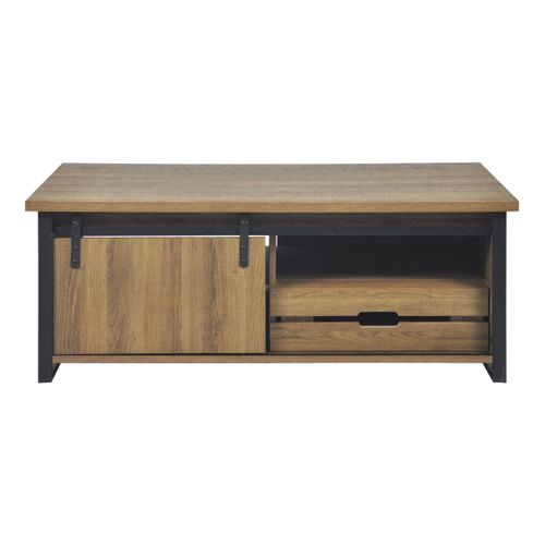 Table basse avec rangements CAISSE imitation chêne et noir