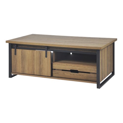 Table basse avec rangements CAISSE imitation chêne et noir