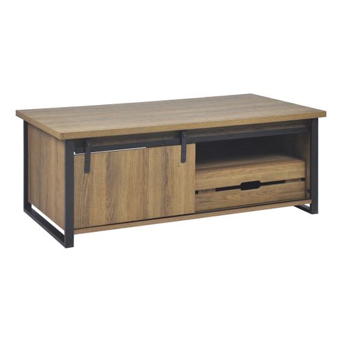 Table basse avec rangements CAISSE imitation chêne et noir