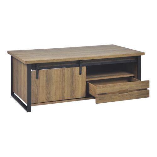 Table basse avec rangements CAISSE imitation chêne et noir