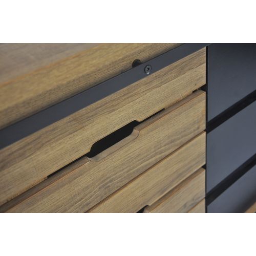 Buffet 2 portes 6 tiroirs CAISSE imitation chêne et noir