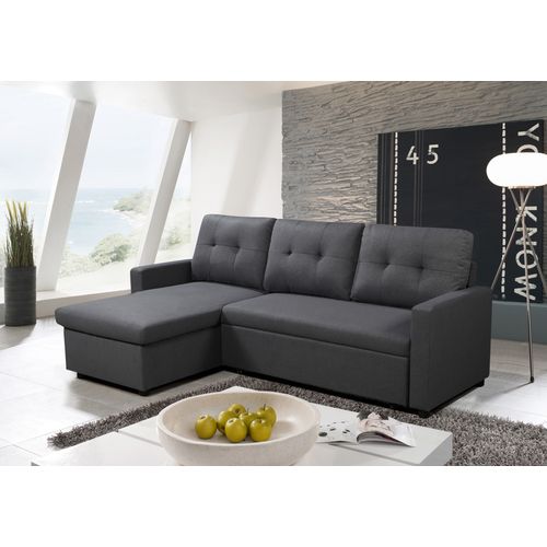 Canapé d'angle convertible méridienne réversible SYRA tissu gris foncé