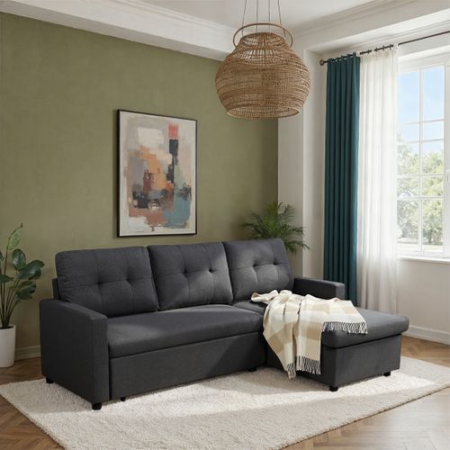 Canapé d'angle convertible méridienne réversible SYRA tissu gris foncé