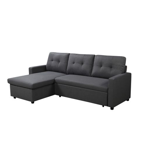 Canapé d'angle convertible méridienne réversible SYRA tissu gris foncé