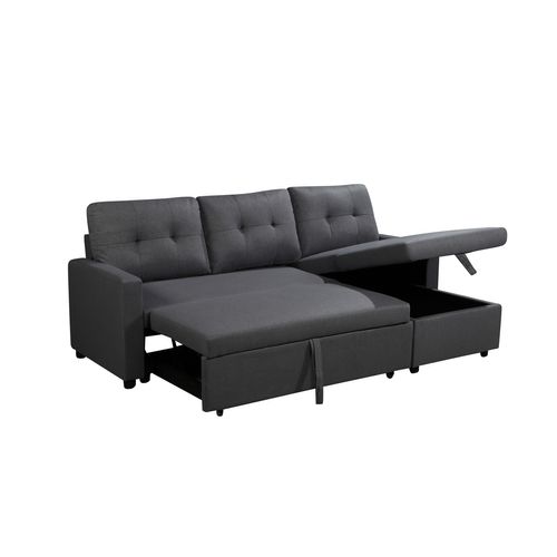 Canapé d'angle convertible méridienne réversible SYRA tissu gris foncé